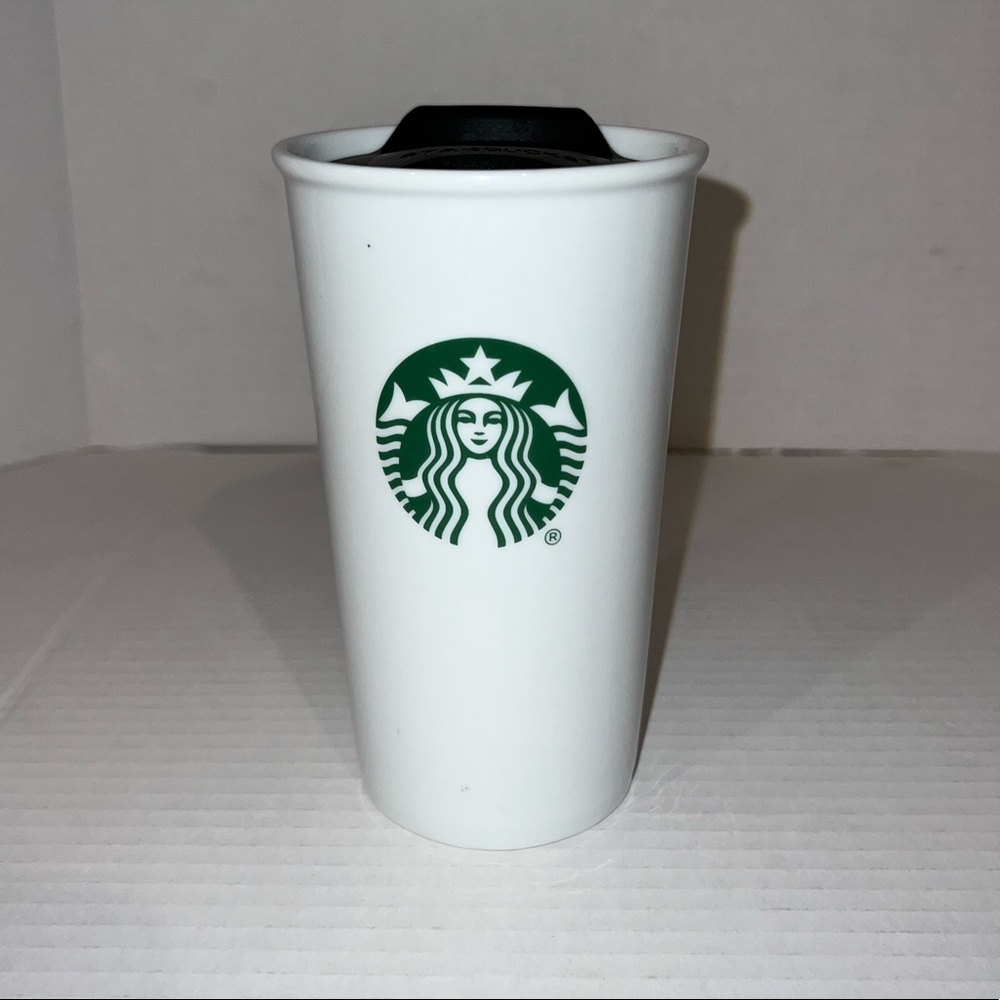 Starbucks White Mermaid Tumbler Ceramic 10 oz Travel Cup Coffee Mug With Lid